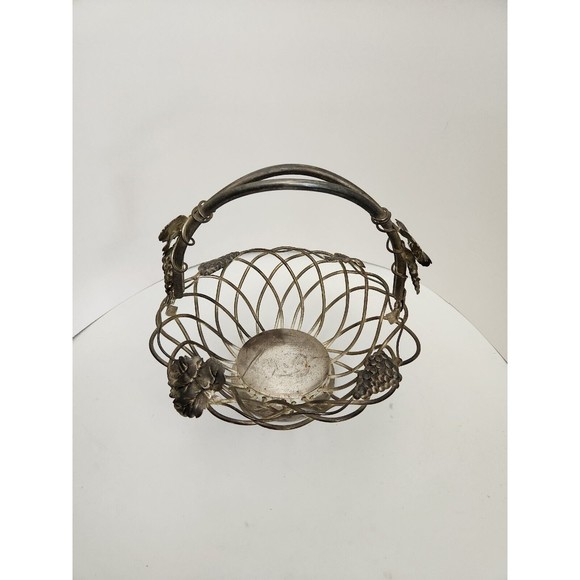 GODINGER Vintage Silver Art Fruit Basket GSA Silver-Plate Grape Leaf Design MCM - Picture 3 of 5